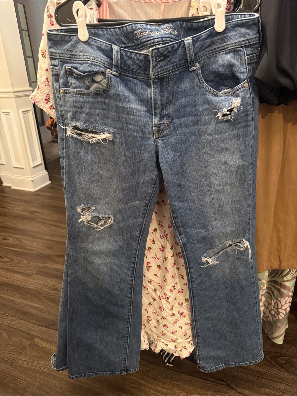 American Eagle Outfitters Medium Blue Distressed Flare Jeans